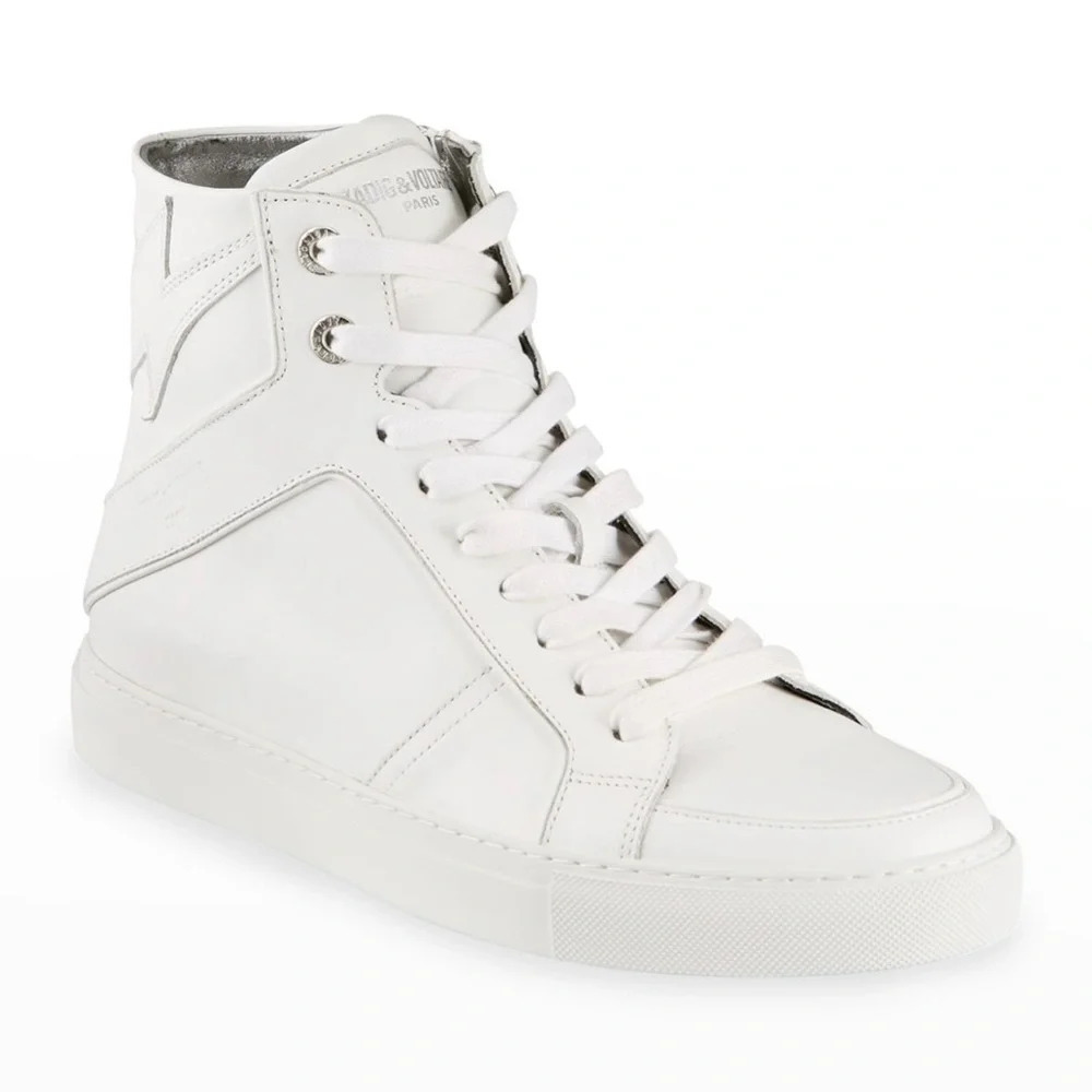 NIB Zadig & Voltaire High Flash Leather High-Top Sneakers Size 39 Blanc White 8 - Picture 2 of 13
